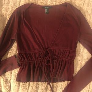 NWOT Ruffle tie up long sleeve crop top red small